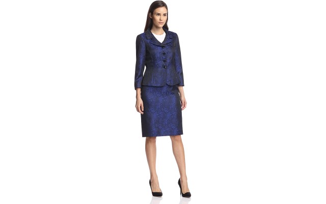 Ronnie Jacquard Skirt Suit (Black/Royal, 8)