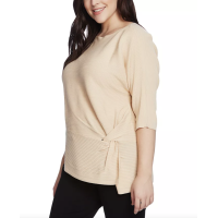 Vince Camuto Plus Size Side-Twist Ribbed Sweater (Beige, 1X)