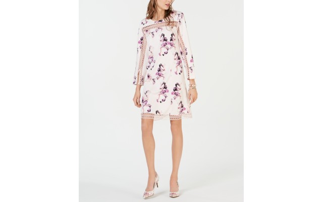  Illusion-Lace Shift Dress (Pink/18)