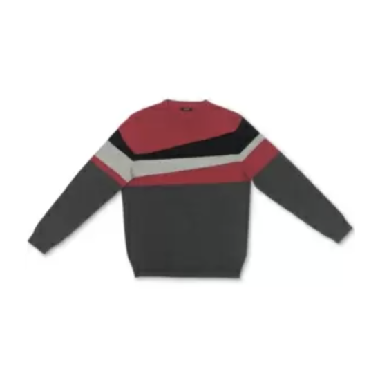  Men’s Blocked Crewneck Cotton Sweater (Red, M)