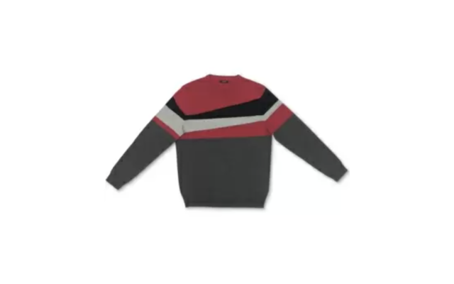  Men’s Blocked Crewneck Cotton Sweater (Red, M)