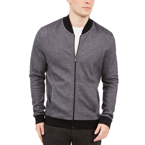  Mens Zip-front Sweater Jacket (Deep Black Combo, L)