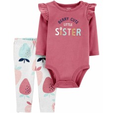 Carter’s Baby Girls 2-Pc. Cotton Berry Bodysuit & Leggings Set (6 Month, Pink)