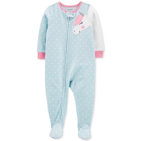 Carter’s Baby Girls Fleece Footed Sleeper Pajamas Jumpsuits, Blue, 12 Months