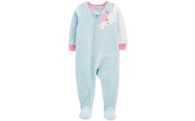 Carter’s Baby Girls Fleece Footed Sleeper Pajamas Jumpsuits, Blue, 12 Months
