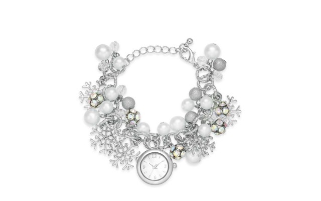  Silver-Tone Snowflake Timepiece Charm Bracelet – Silver