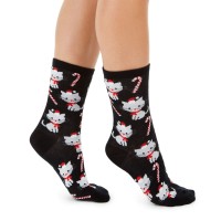 Charter Club Womens Candy Cane Cats Crew S Black