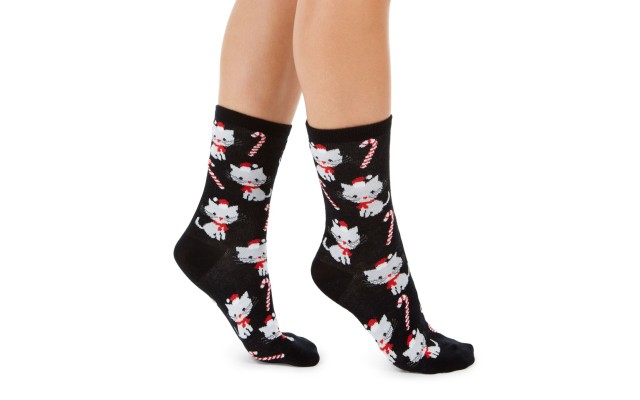  Womens Candy Cane Cats Crew S Black