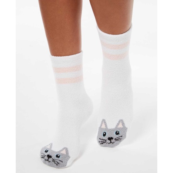  Women’s Cat Critter Socks, Natural, 9-11