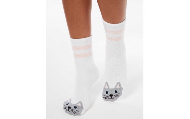  Women’s Cat Critter Socks, Natural, 9-11