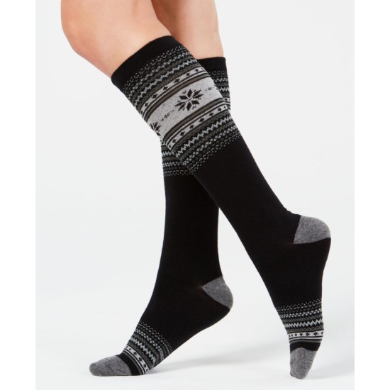  Women’s Fair Isle Knee-High Socks (9-11, Black)