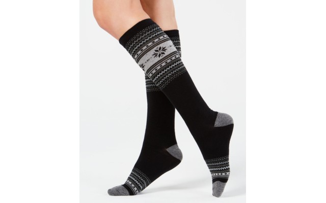  Women’s Fair Isle Knee-High Socks (9-11, Black)