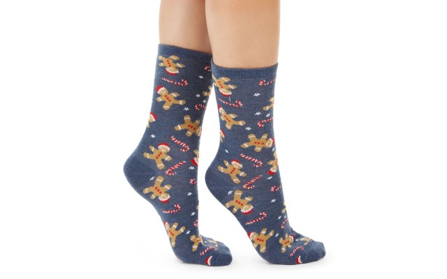  Women’s Gingerbread Candy Cane Crew Socks, Blue