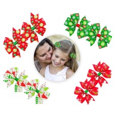 Christmas Joy 8pcs Christmas Ribbon Hair Clip,3Inch Bow Hair Pin for Baby GirlsChristmasBirthdayPreschool Gift for Toddler GirlsPreschoolersKindergarten Girls