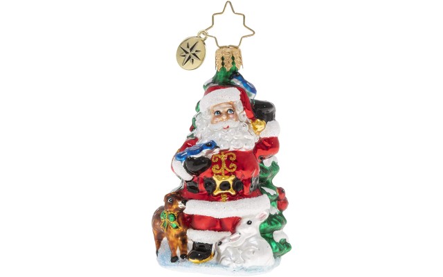  Hand-Crafted European Glass Christmas Ornament, Santa’s Menagerie of Friends Gem