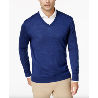 Club Room Men’s Solid V-Neck Merino Wool Blend Sweater (Navy, S)