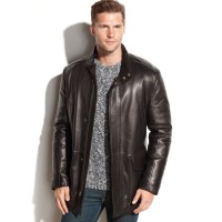 Cole Haan Men’s Smooth Lamb Leather Car Coat