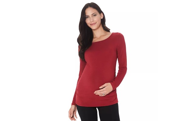  Softwear with Stretch Maternity Ballet-Neck Top Red