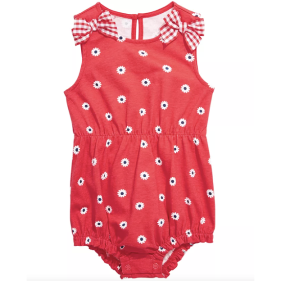  Baby Girls Gingham Bow Cotton Sunsuit (12 Months, Red)