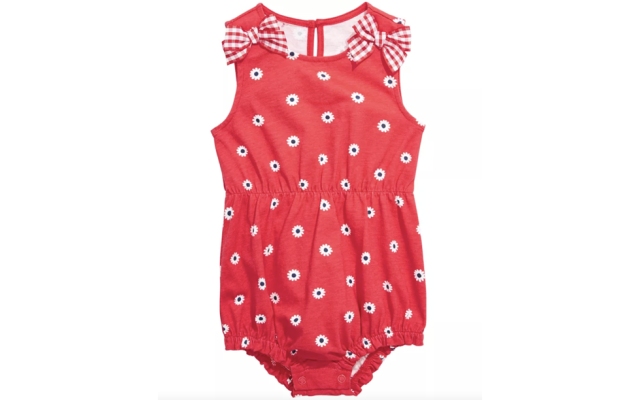  Baby Girls Gingham Bow Cotton Sunsuit (12 Months, Red)