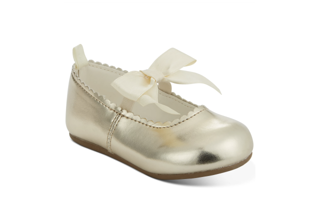  Baby Girls Gold Scallop Walker Flat