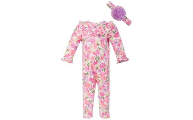  Baby Girls Watercolor Floral Coverall Set (6-9 Months)