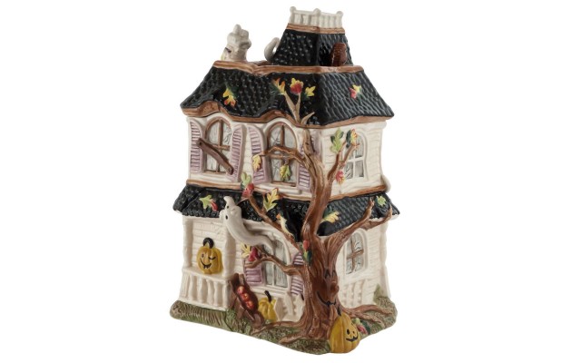Fitz & Floyd Halloween Harvest Haunted House Cookie Jar (10.5″L x 8.75″W x 15″H)