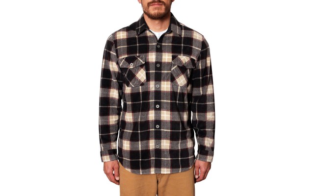  Men's Plaid Fleece Shirt, Black, Large