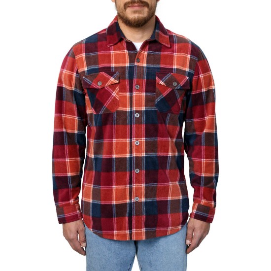  Men's Plaid Fleece Shirt, Red, Small