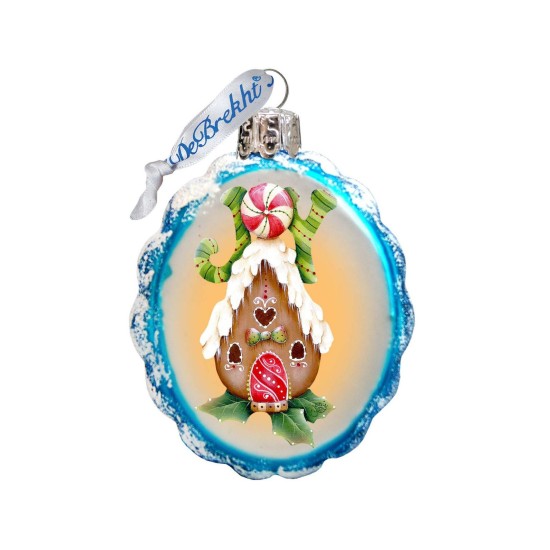  Joy Gingerbread House Hand Painted Glass Ornament
