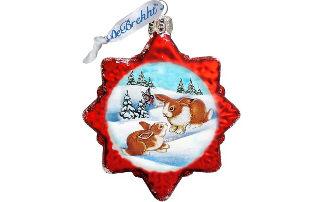  Santa Rabbits Glass Ornament