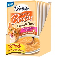 Hartz Delectables Savory Broths Lickable Wet Cat Treats for Adult & Senior Cats (Non-Seafood Chicken, 12 Pack)