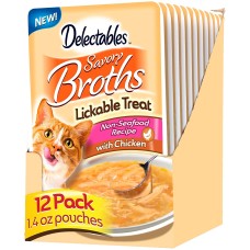 Hartz Delectables Savory Broths Lickable Wet Cat Treats for Adult & Senior Cats (Non-Seafood Chicken, 12 Pack)