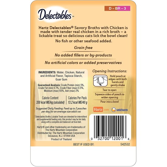  Delectables Savory Broths Lickable Wet Cat Treats for Adult & Senior Cats (Non-Seafood Chicken, 12 Pack)