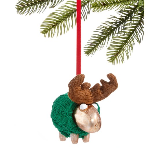  Christmas Cheer Green Sweater Moose Ornament