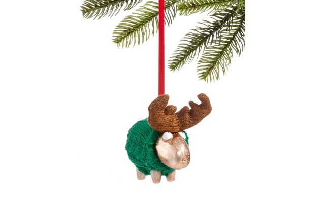  Christmas Cheer Green Sweater Moose Ornament