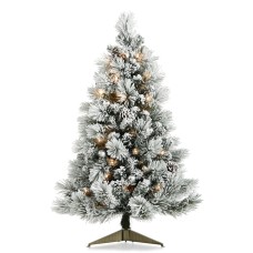 Holiday Lane Cozy Christmas Pre-lit Flocked 36″ Tree with Pinecones & Ornaments