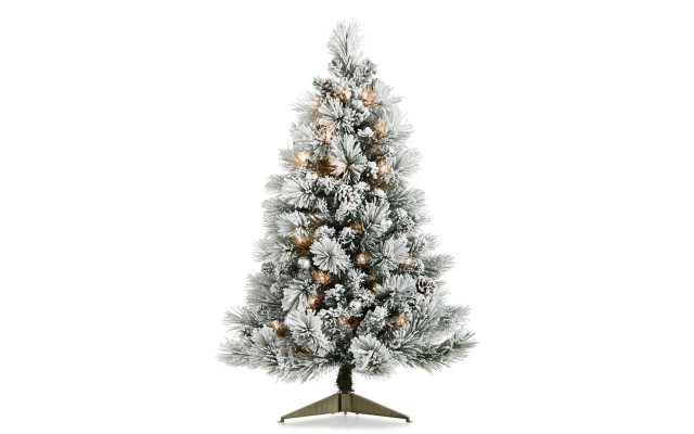  Cozy Christmas Pre-lit Flocked 36″ Tree with Pinecones & Ornaments