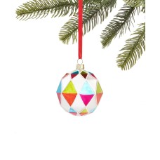 Holiday Lane Merry & Brightest Glass Ball with Multi-Colored Diamond Design, Cre