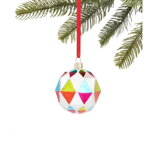  Merry & Brightest Glass Ball with Multi-Colored Diamond Design, Cre