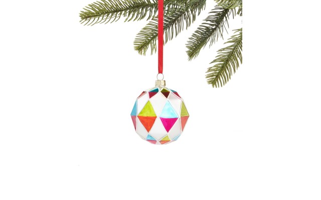  Merry & Brightest Glass Ball with Multi-Colored Diamond Design, Cre