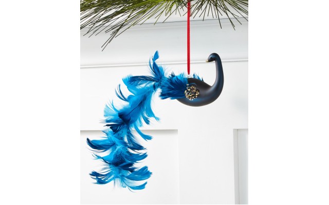  Midnite Blue Peacock with Feather Tail Ornament