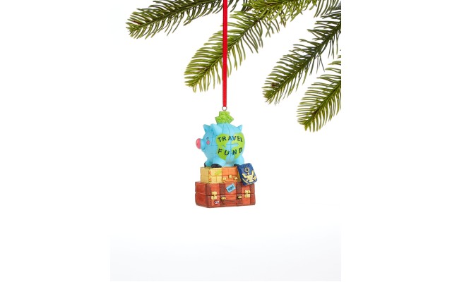  World Traveler Piggy Bank Travel Fund Ornament