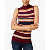 Hooked Up by IOT Juniors’ Ribbed Mock-Neck Sweater, Striped Burgundy, Large
