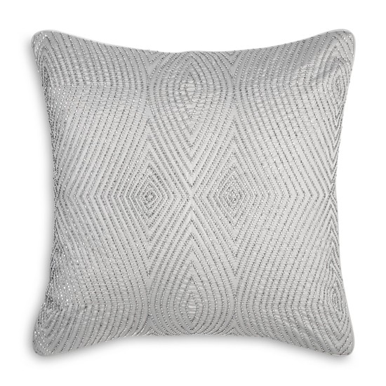  Collection Aurora Beaded Decorative Pillow, Silver, 18″ x 18″