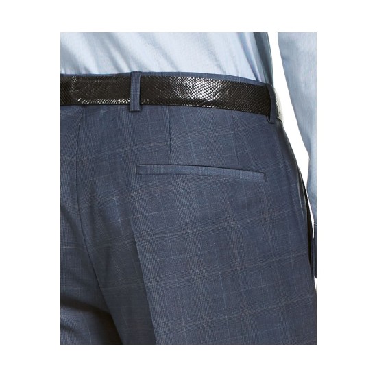  Men’s Modern-Fit Dark Blue/Rust Plaid Suit Pants