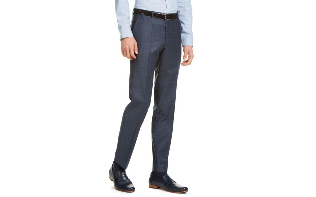  Men’s Modern-Fit Dark Blue/Rust Plaid Suit Pants