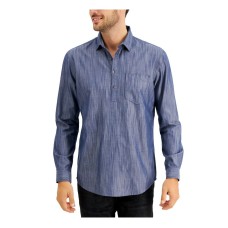 INC International Concepts INC Men’s Chambray Popover Shirt (Navy, XL)