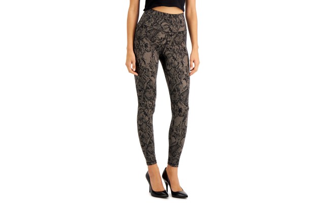  INC Women’s Snakeskin-Print Compression Leggings (Black, X-Small)