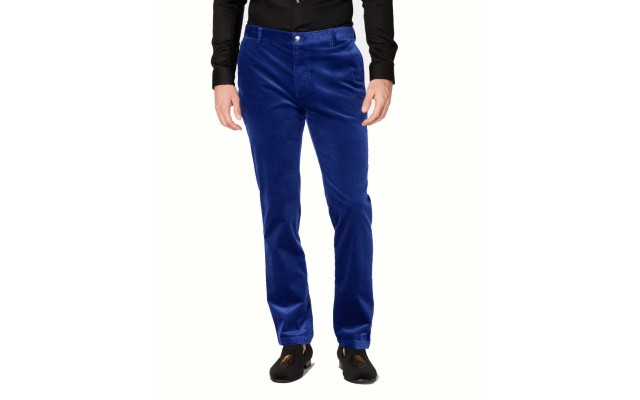  Men’s Pants Solid Ink Velvet Milan Slim Fit Straight, Blue, 30x30
